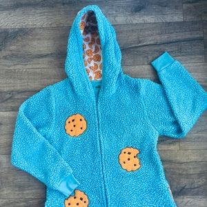 Cookie Monster Women’s Jumpsuit Hooded Pajamas XL